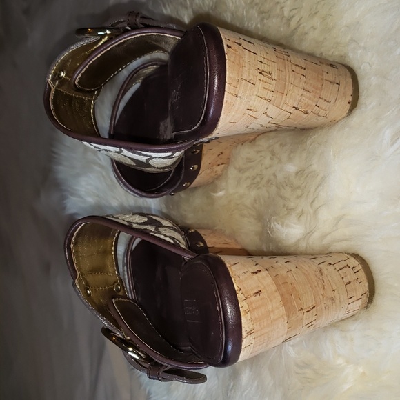 Coach Platform Wedge Open Toe Slide Sandals Brown Tan 6 - Picture 6 of 10